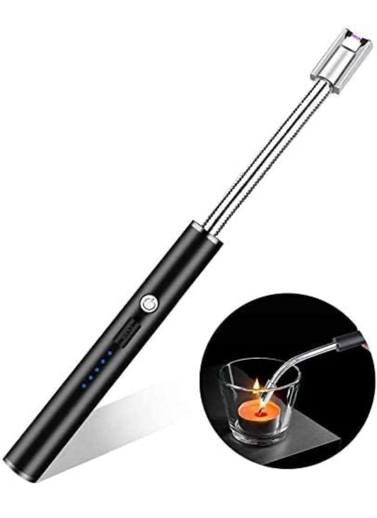 Electric Rechargeable Gas Lighter/Plasma Lighter Flameless Windproof USB Lighter 360 Deg Flexible Neck Arc Lighter for Kitchen, Pooja Room, Barbecue, Candles, Gas Stove, BBQ, Fireworks (Silver)